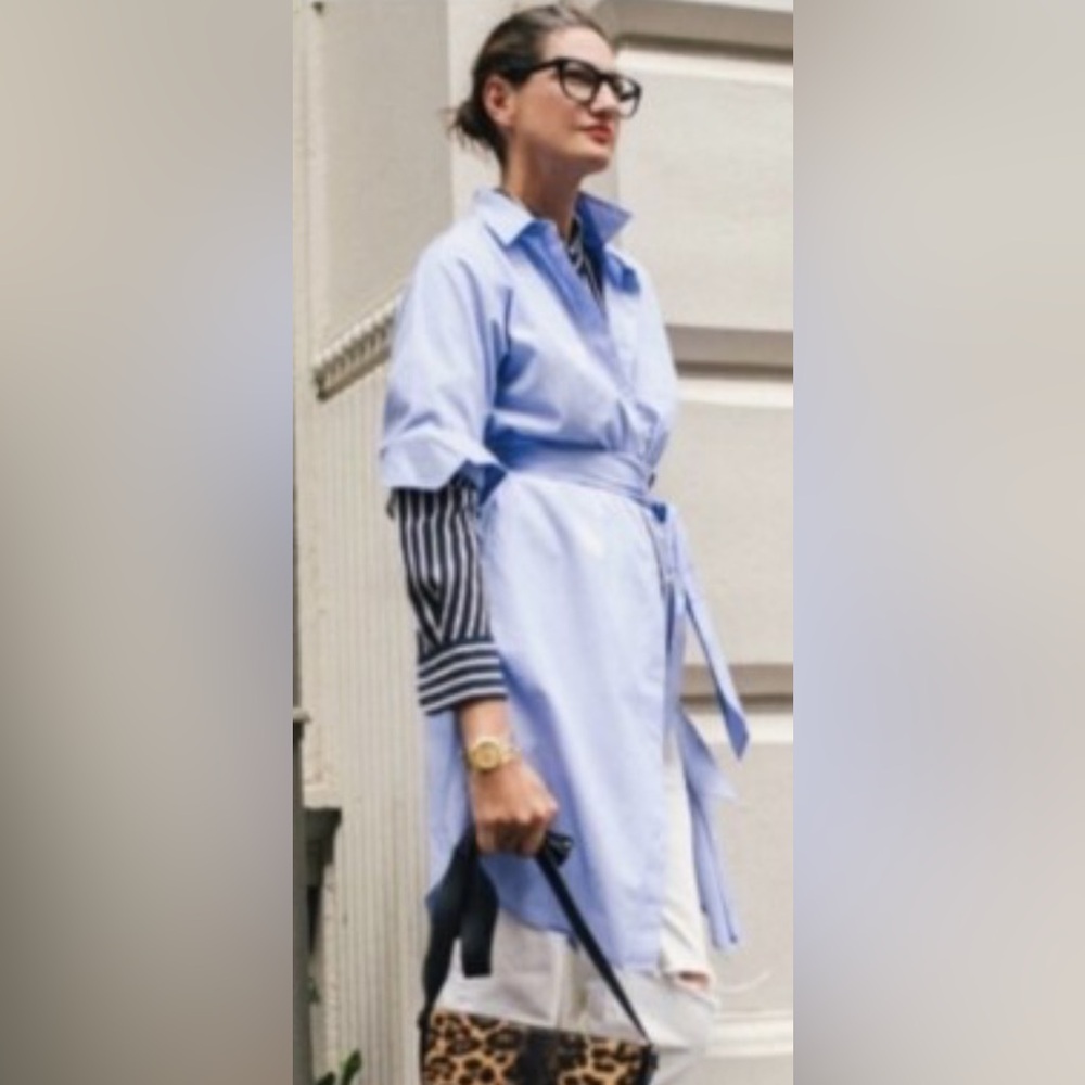 J. Crew Chambray Shirtdress Light Blue Long Sleeve Sash Tie